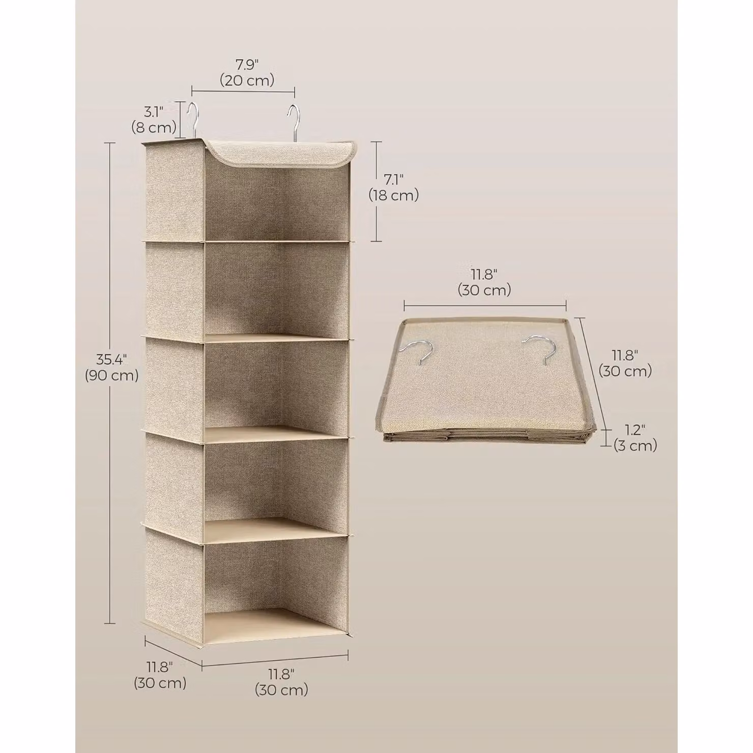 SONGMICS Vertical Closet Organizer Hanging Storage Collapsible Shelves in Light Brown – 2
