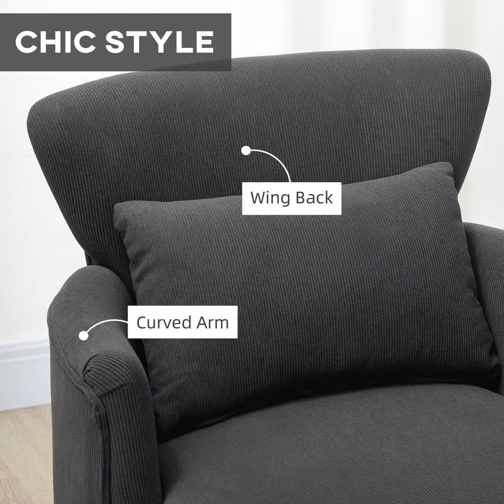 HOMCOM Retro Cord Armchair with Padded Foam Seat and Backrest in Black – 6