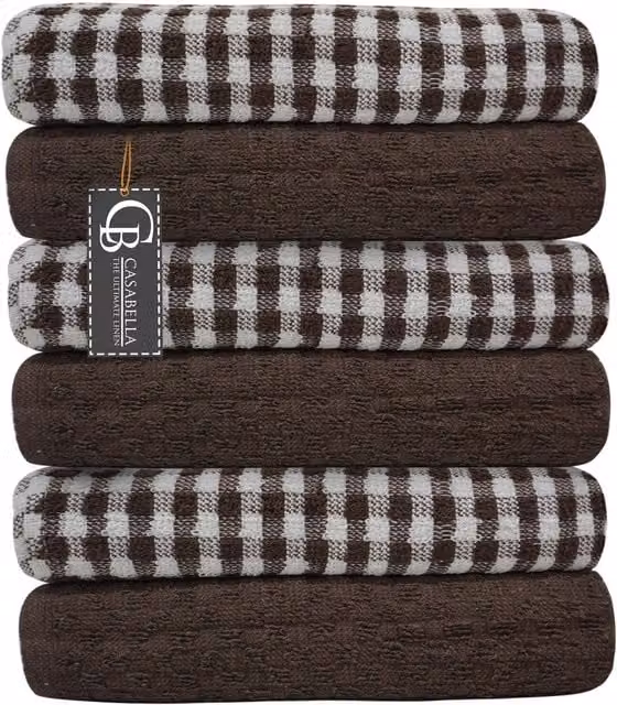 Casabella Pack of 6 Terry Cotton Kitchen Tea Towels in Brown and Blue – 1