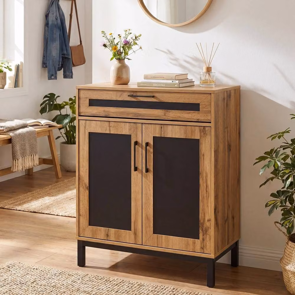 VOGREX Modern Brown Wood Coffee Bar Accent Cabinet with 3 Removable Shelves – 3