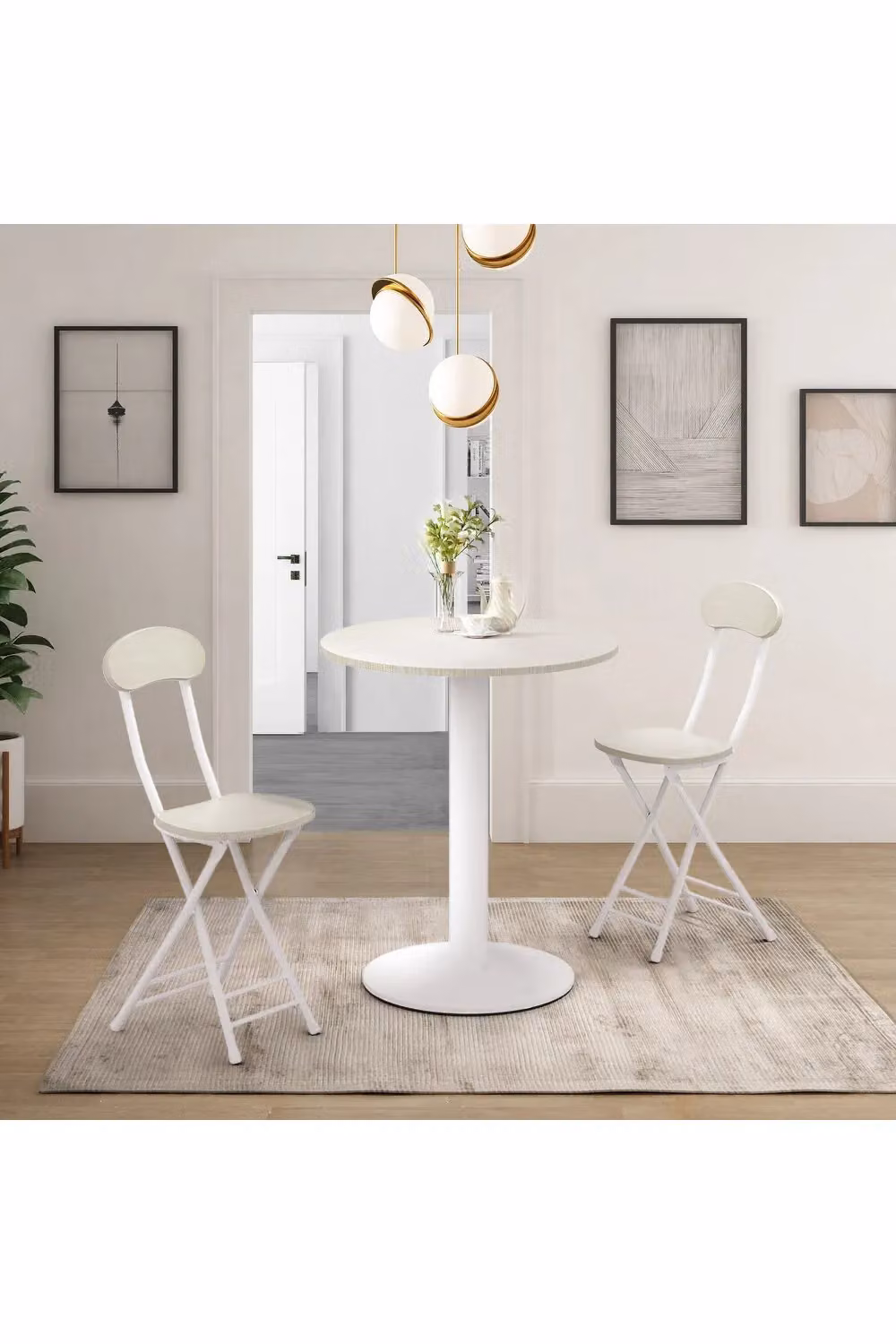 Living and Home White Round Coffee Table with Metal Base, Diameter: 74 cm, Height: 59 cm – 2