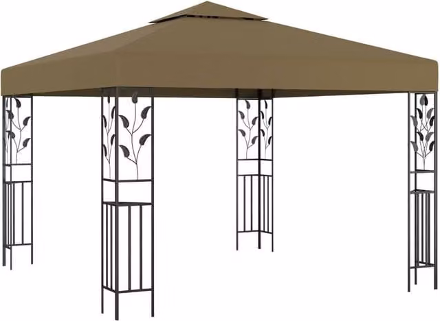 Berkfield Home Gazebo with LED String Lights, Taupe, W/D: 3 x 3 m