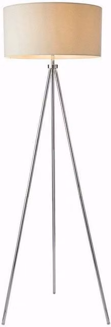 Netlighting Tri Tripod Floor Lamp with Chrome Base and White Beige Fabric Cylinder Shade, E27