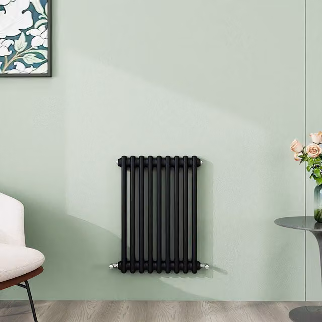 AicaBathroom Horizontal Traditional Cast Iron Style 2 Column Steel Radiator in Black, H: 60 cm, W: 42.5 cm