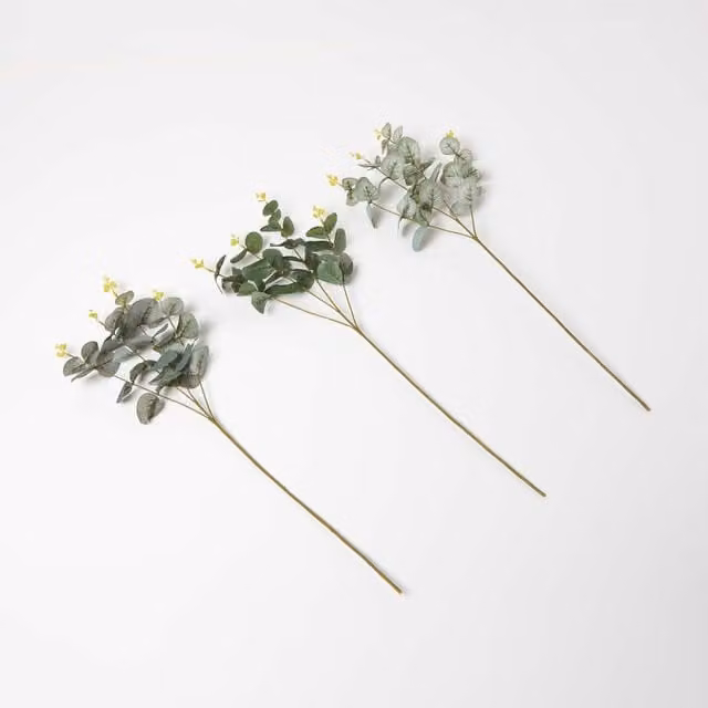 Homescapes Artificial Eucalyptus Single Stem Set of 3, Green, Height: 68 cm