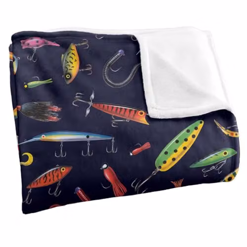 JQ Licensing Fishing Lures Pattern Super Soft Fleece Throw Blanket, Multicolour, W: 152 cm, D: 127 cm – 2