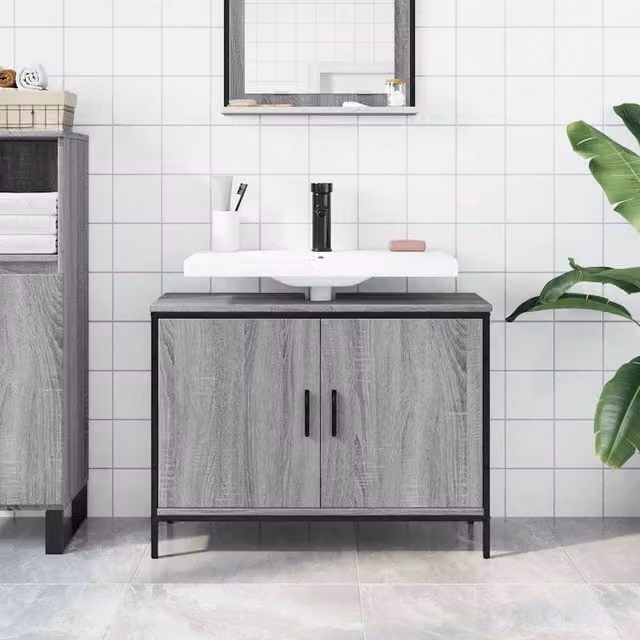 Berkfield Home Sturdy Bathroom Sink Cabinet in Grey Sonoma, W/D/H: 80 x 30 x 60 cm – 1
