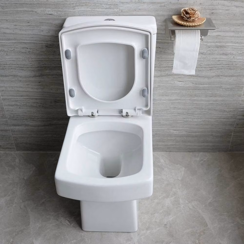 Hinsinc Square Close Coupled Ceramic Toilet with Soft Close Seat in White, W: 52 cm, D: 80 cm, H: 42 cm – 3