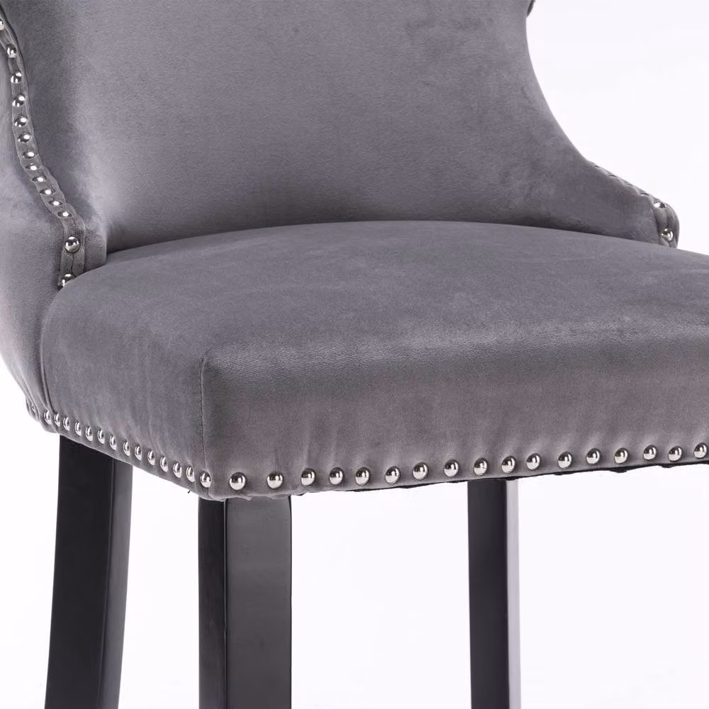 Modern Home Touch Set of 6 Grey Velvet Wing Back Bar Stools with Oak Wood Legs – 4