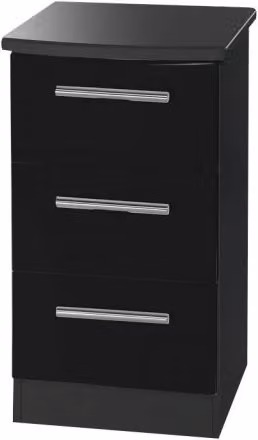 Welcome Knightsbridge Black High Gloss 3 Drawer Bedside Table