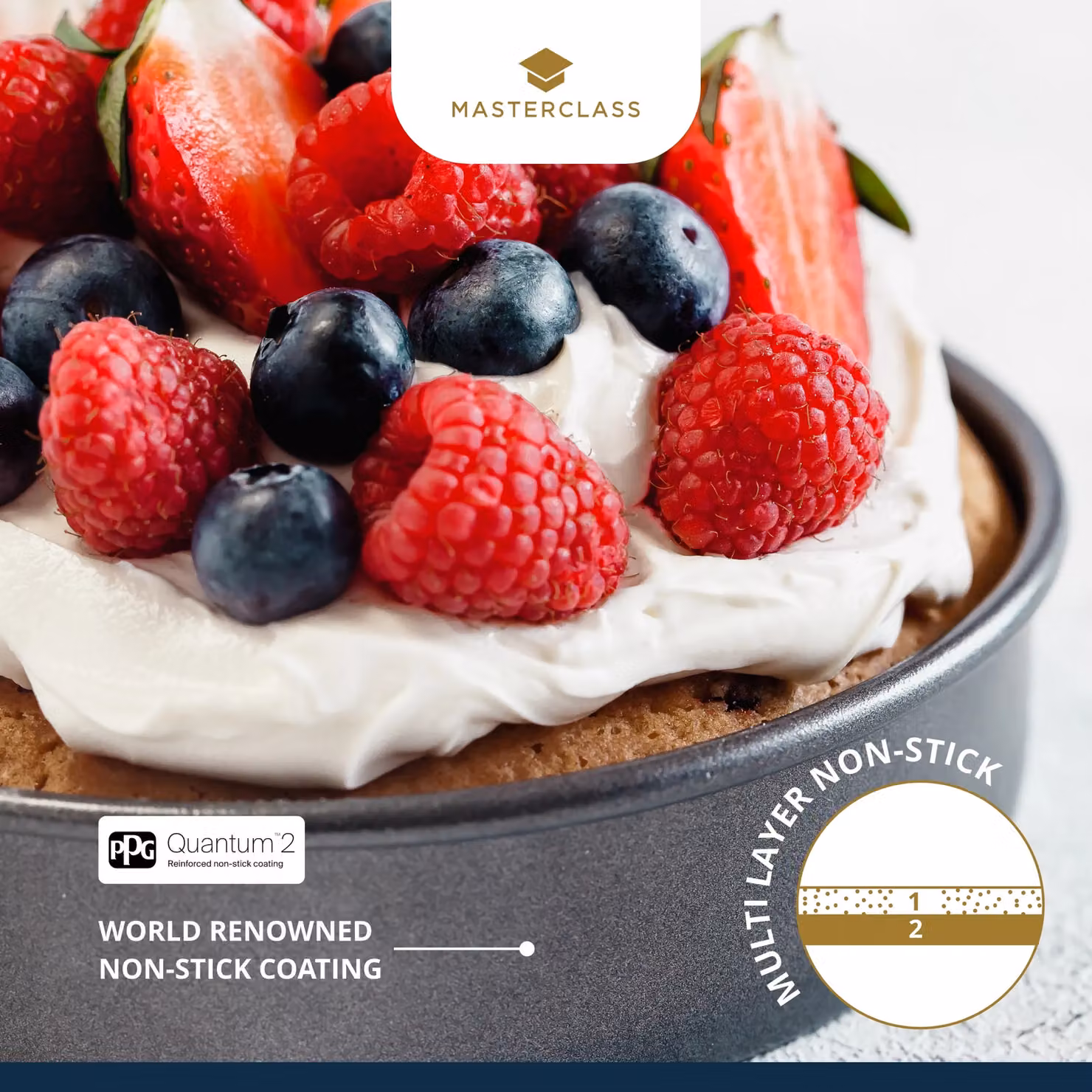 MasterClass Non-Stick Loose Base Round Deep Cake Tin, Grey, Carbon Steel, Diameter: 25 cm – 6
