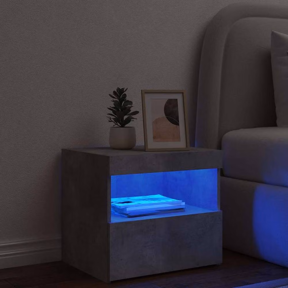Berkfield Home Beautiful Bedside Cabinet with Integrated LED Lights in Concrete Grey, W: 50 cm, D: 40 cm, H: 45 cm – 3