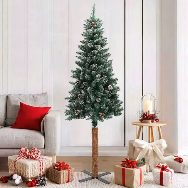 Berkfield Home Slim Christmas Tree with Real Wood and White Snow, Green, Height: 180 cm – 1