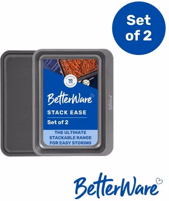 Betterware Stack Ease 2 Piece Large Non-Stick Roaster and Tray Set in Grey – 1