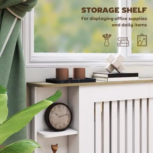 HOMCOM Modern White Radiator Cover with Open Storage Shelves for your Living Room – 3