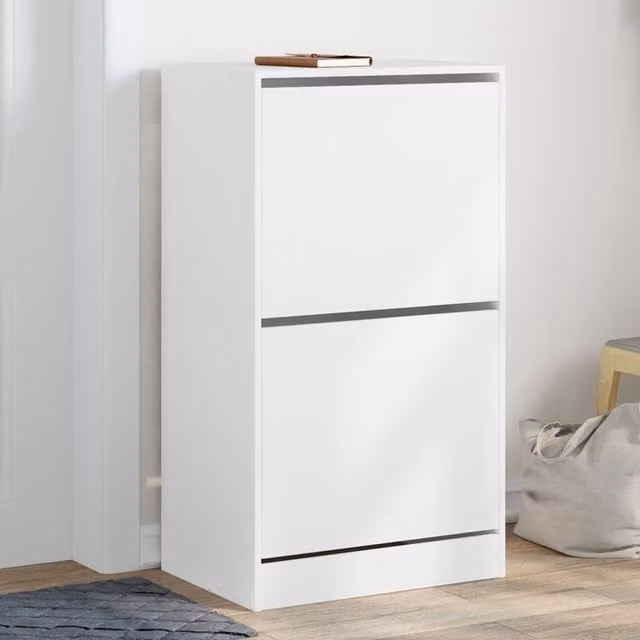 Berkfield Home White Modern Shoe Cabinet with 2 Tilting Compartments W/D/H: 60 x 42 x 108 cm