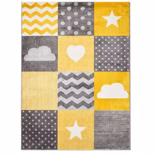 Bravich Yellow Checked Kids Rug, W: 160 cm, D: 230 cm, Soft Anti-Allergic Polypropylene Play Mat for Bedrooms and Nurseries – 1