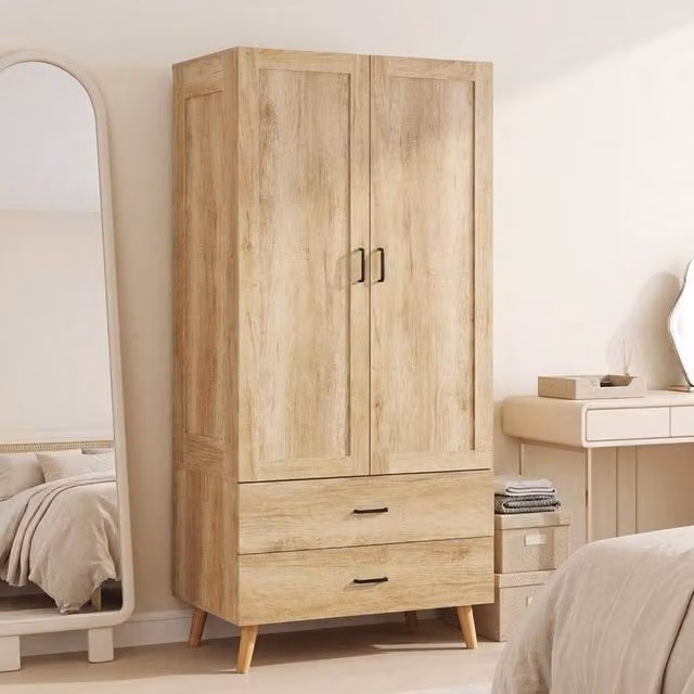 STILVORA Scandinavian Wardrobe with 2 Internal Drawers and Hanging Rail in Brown and Beige, H: 180 cm, W: 80 cm, D: 54 cm