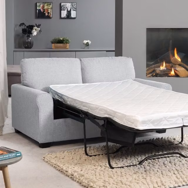 Artemis Home Dawson Upholstered Fabric Sofabed in Grey with Solid Wood Frame and Pull Out Drawer