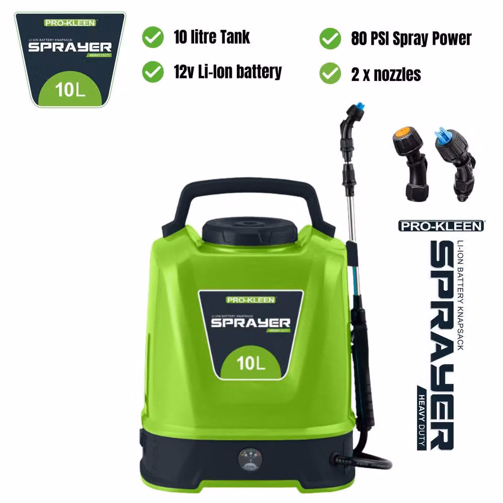 ProKleen Battery Powered Knapsack Sprayer 10L Green with 12V Rechargeable Battery – 4