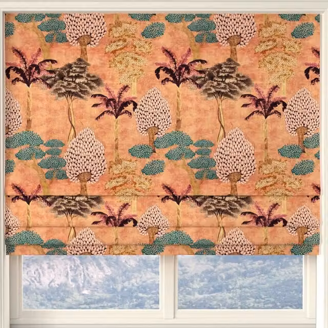 Linda Barker Cloud Tree Velvet Print Made to Measure Roman Blind in Peach