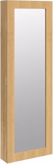Berkfield Home Wall Mounted Mirror Jewellery Cabinet with Lock and Internal Shelves, Beige, W: 30 cm, D: 8.5 cm, H: 90 cm