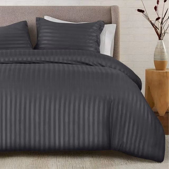 Cotton Passion Microfibre Striped Duvet Cover and Pillowcase Set in Anthracite Grey, W/D/H: 200 x 200 cm and 50 x 75 cm