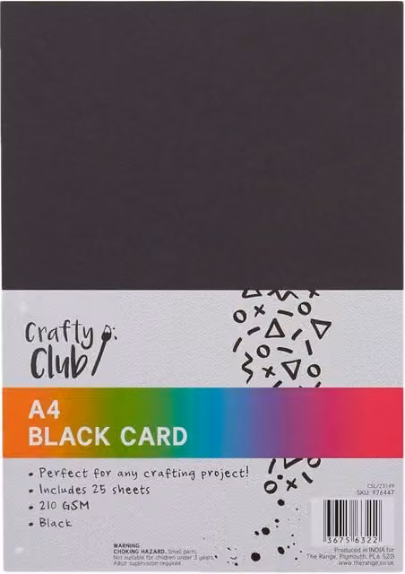 Crafty Club Black Construction Paper A4, 25 Sheets