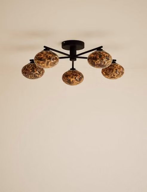 M&S Tortoiseshell Glass and Metal Flush Ceiling Light in Black and Brown