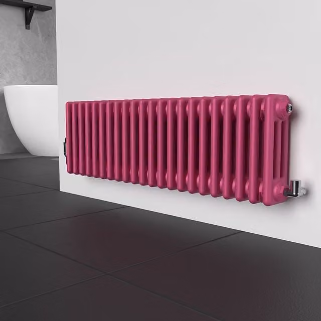 Lux Heat Horizontal 3 Column Steel Radiator in Barbie Pink, H x W: 101 x 30 cm