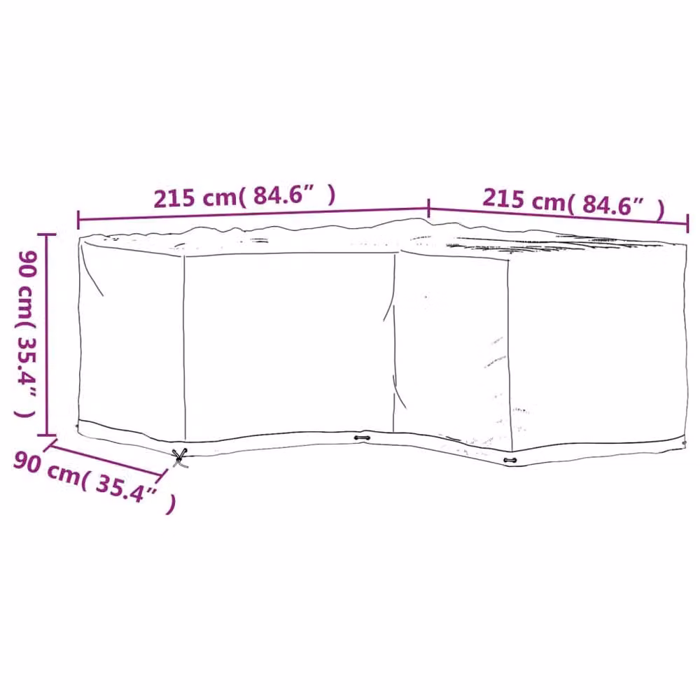 Berkfield Home Black L-Shaped Garden Furniture Cover with 16 Eyelets, W/D/H: 215 x 215 x 90 cm – 4