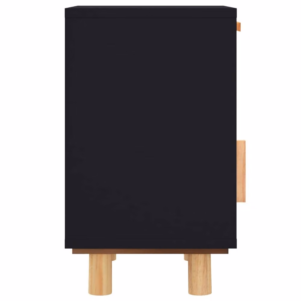 Berkfield Home Bedside Cabinet in Black Solid Pine and Natural Rattan – 6