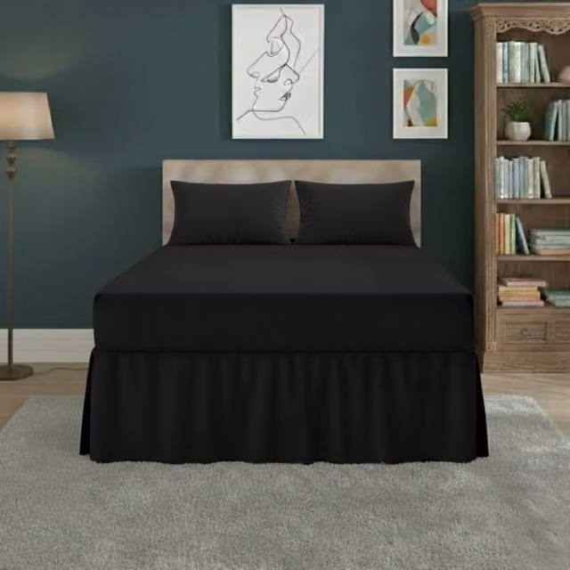 Snug City King Size Fitted Valance Bed Sheet in Black, Polycotton Mattress Cover with Frill, W/D/H: 180 x 200 cm – 1