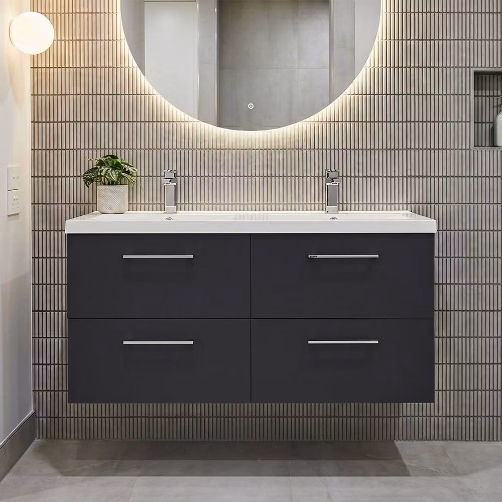 Balterley Level 1200mm Wall Hung 4 Drawer Unit with 2 Polymarble Basins in Dark Grey – 2