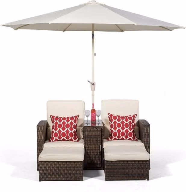 Giardino Nevada Double Reclining Rattan Sun Loungers Set in Brown