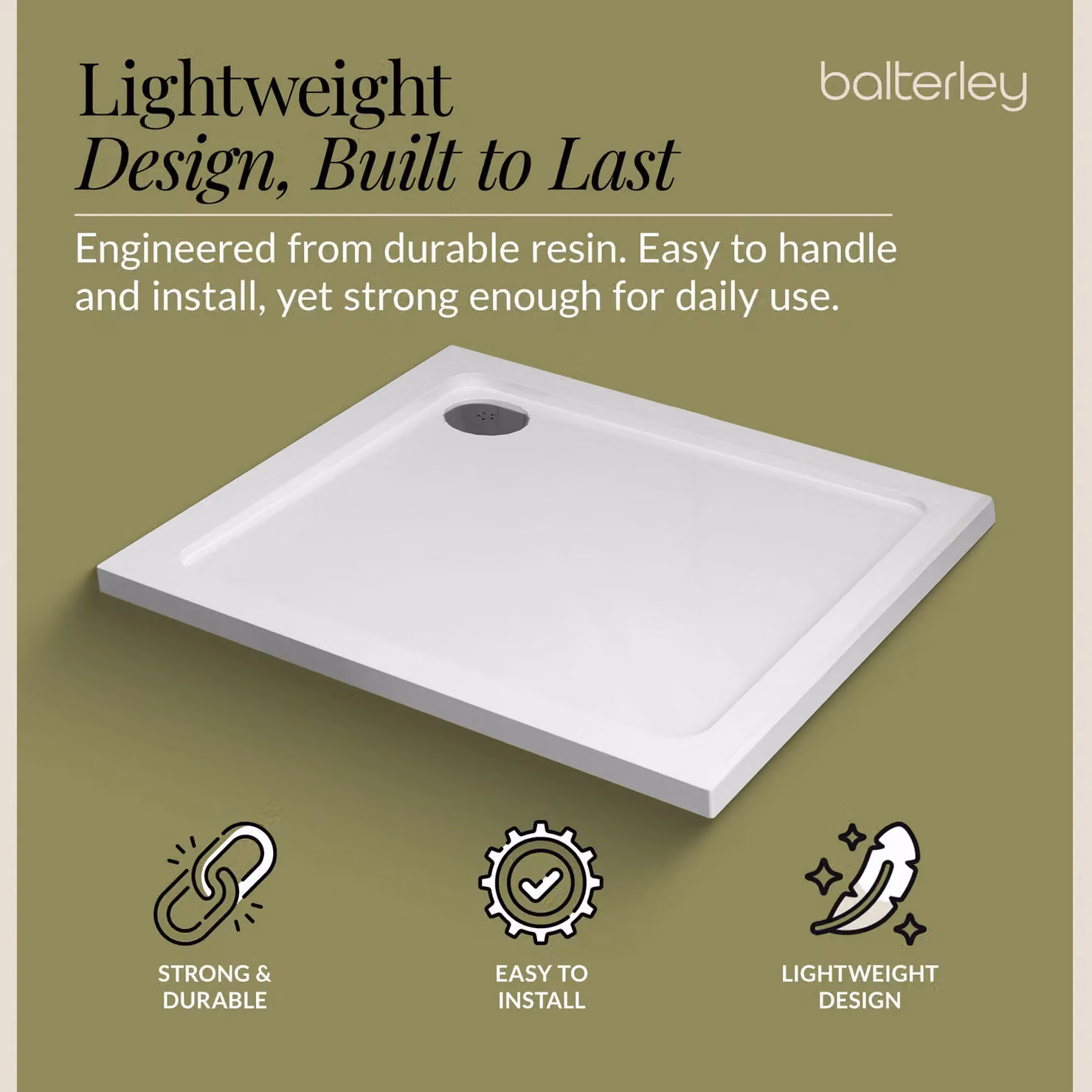 Balterley Premium Square Shower Tray in White – 3