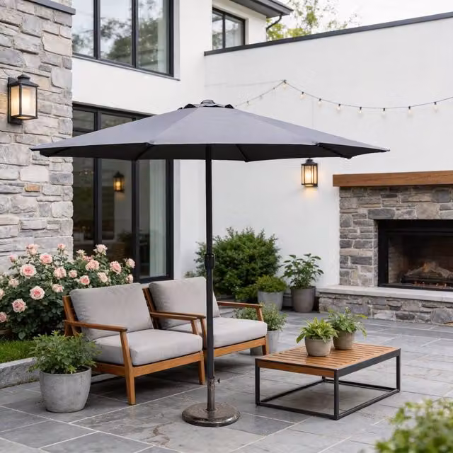 MIMO Garden Classic Parasol Sun Umbrella with Hand Crank in Grey, H 250 cm x W 294 cm