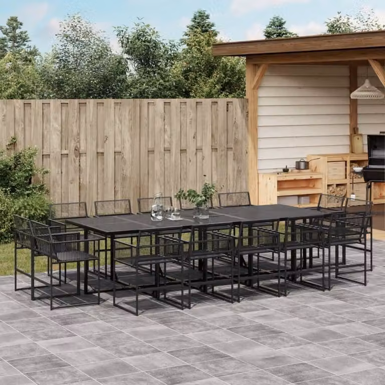 Berkfield Home Beautiful 15 Piece Black Poly Rattan Garden Dining Set