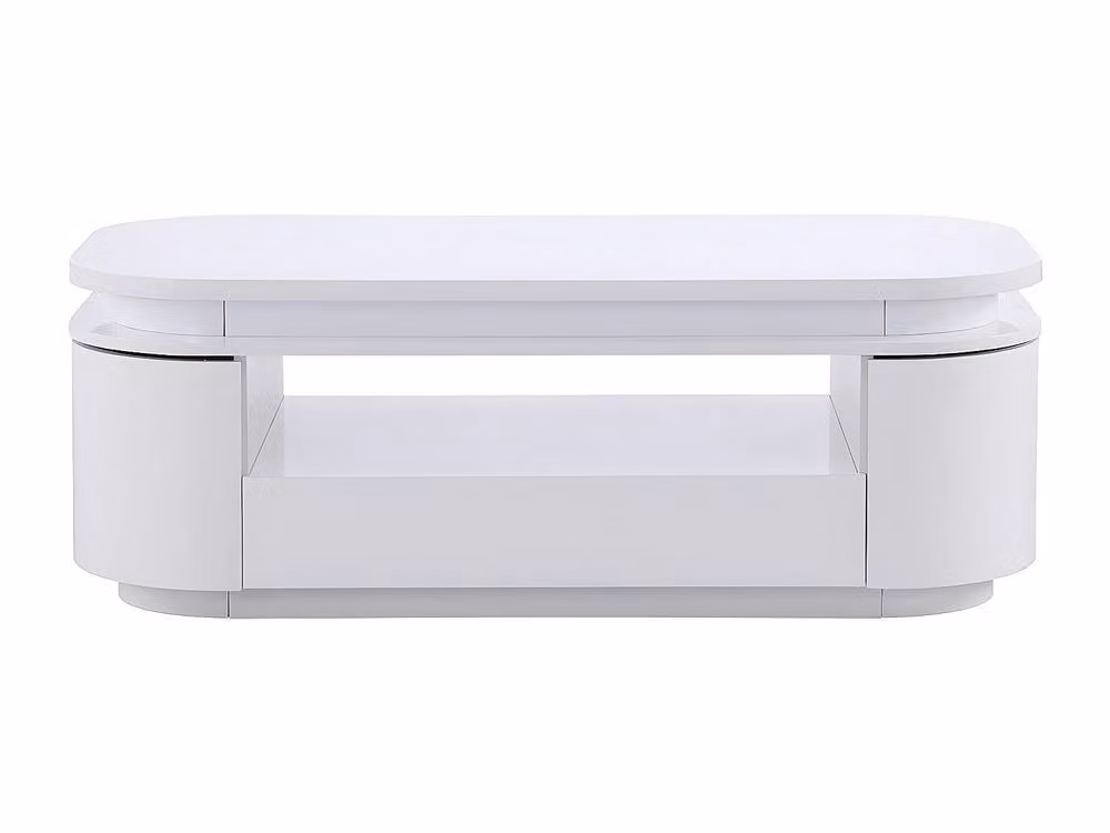 Vente-unique Modern White Lacquer Coffee Table with 4 Doors, 1 Drawer and LED Lighting, W/D/H: 120 x 60 x 42.5 cm – 2
