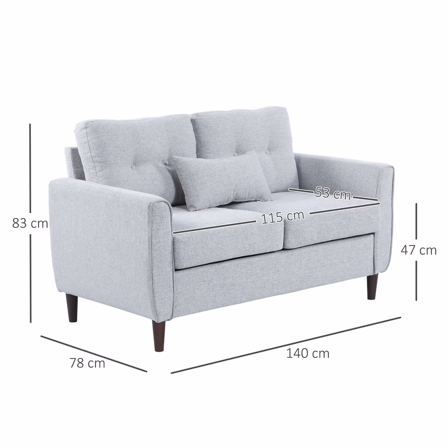 HOMCOM Modern Grey Upholstered Double Sofa with Spring Core and Solid Wood Frame – 3