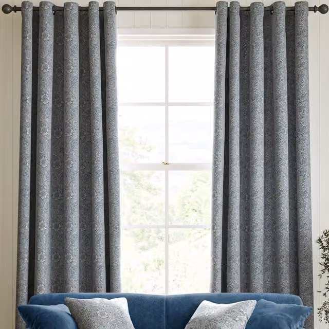 William Morris At Home Marigold Woven Made to Measure Blackout Floral Curtain in Blue