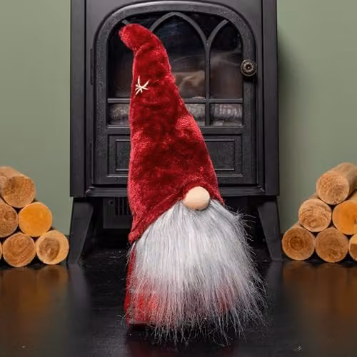 Samuel Alexander Red and Grey Tartan Sitting Christmas Gonk with Snowflake Hat, Height: 48 cm – 5
