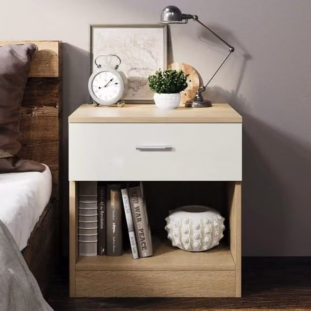 Comfy Living Ltd Modern High Gloss One Drawer Bedside Table in Oak