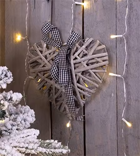 St Helens Home & Garden Rustic Light Grey Wicker Christmas Heart Pendant Ornament