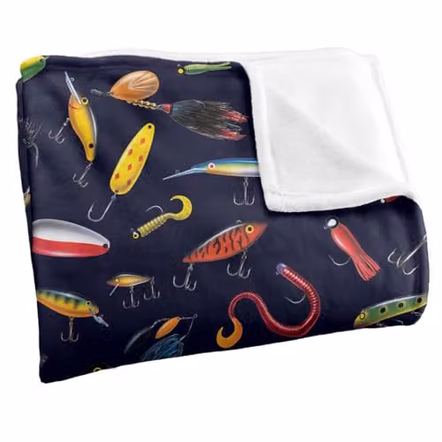 JQ Licensing Fishing Lures Pattern Super Soft Fleece Throw Blanket, Multicolour, W: 91 cm, D: 147 cm – 3