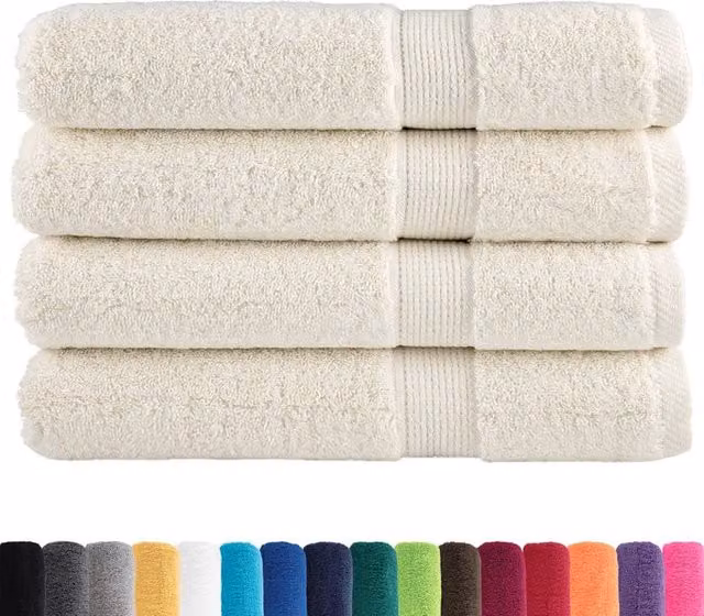 Berkfield Home SOLUND Premium Cotton Terry Towels, 4 Pack, Beige, W: 100 cm, L: 200 cm, 600 gsm – 1