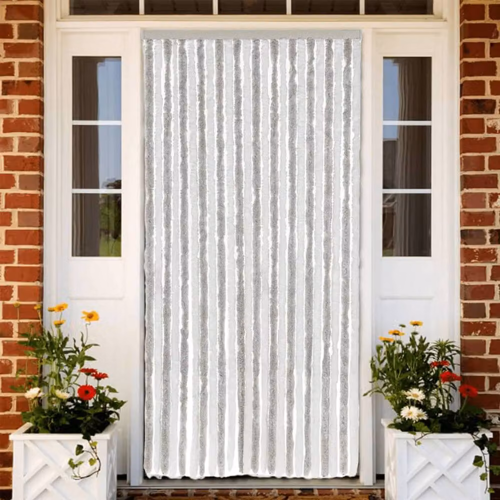 Berkfield Home Soft Fly Curtain in Light Grey and White Chenille, W/H: 100 x 200 cm – 2