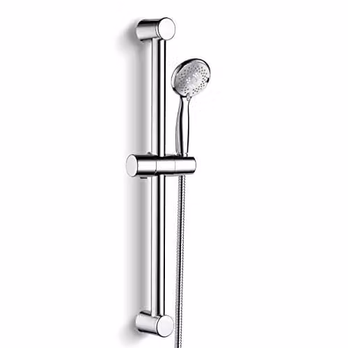 Nes Home Chrome Round Bathroom Shower Slider Rail Kit with Handset and Hose in Silver – 2