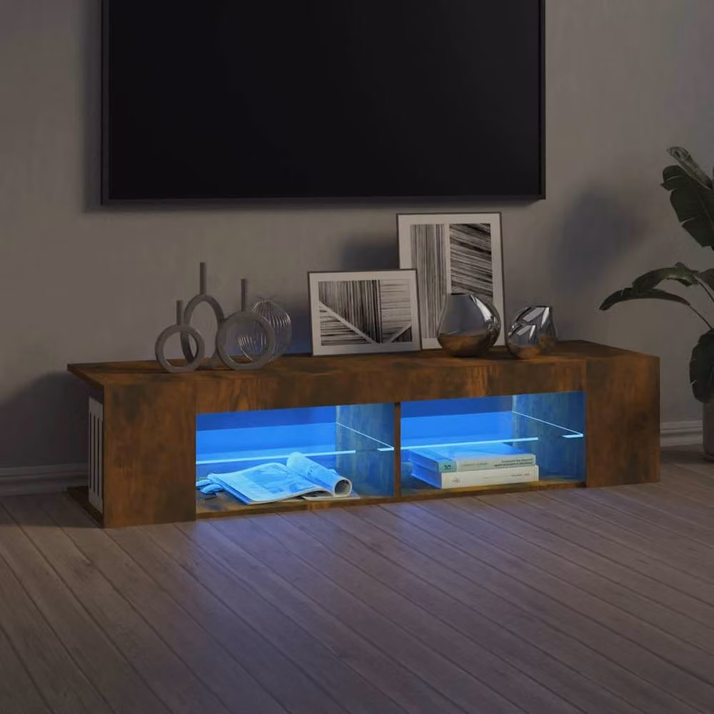 Berkfield Home Modern TV Cabinet with LED Lights in Smoked Oak Brown, W/D/H: 135 x 39 x 30 cm – 2