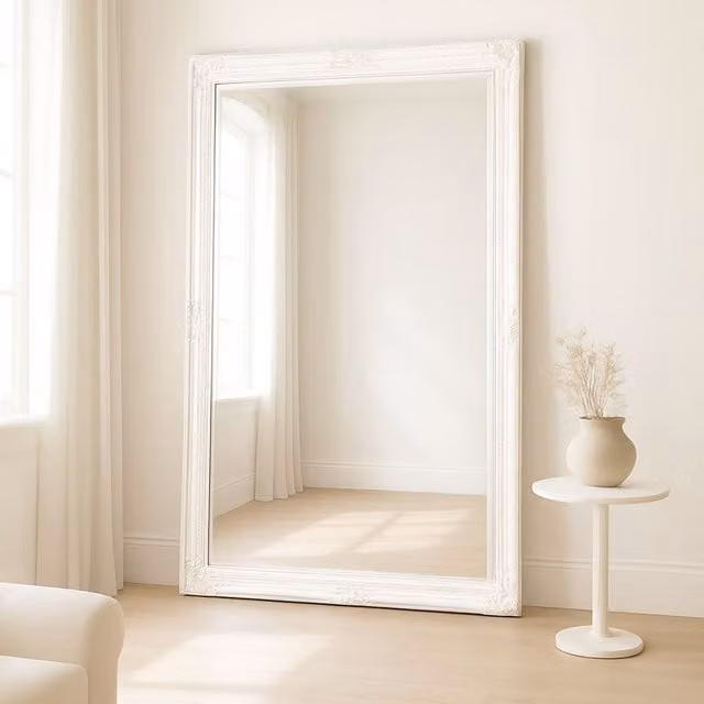 Agenzia 14 Extra Large Antique White Ornate Rectangular Wall Mirror, H: 168 cm x W: 107 cm – 1